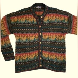100% Alpaca sweater from Peru with colorful striped Alpaca design